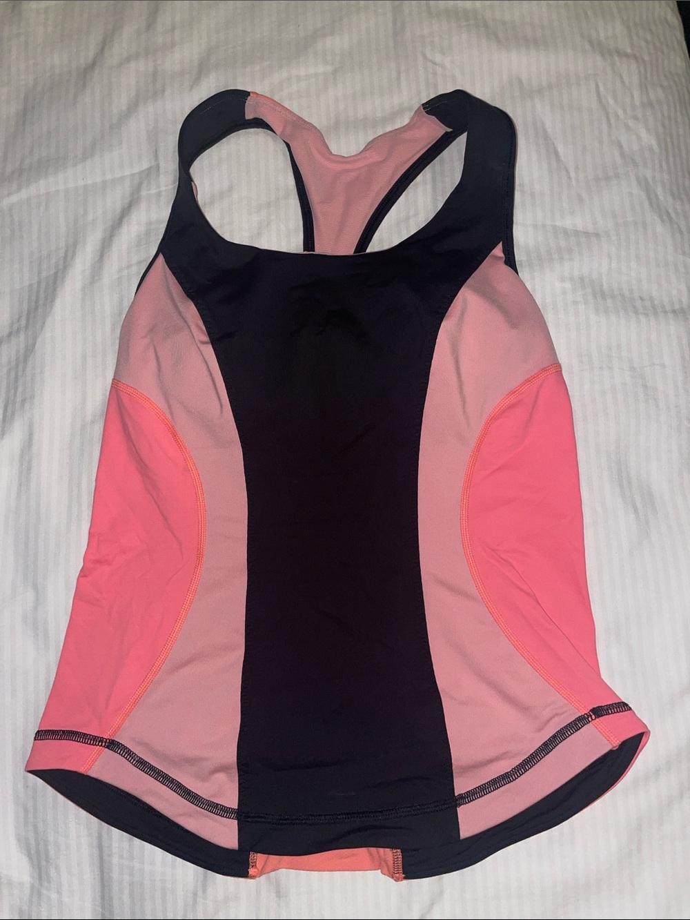 lululemon athletica Pink and Black Colorblock Racerback Muscle Tee - Picture 1 of 5
